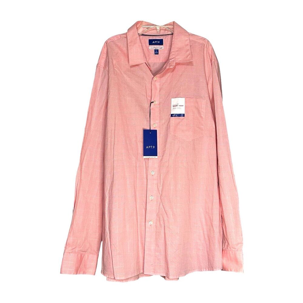 Apt 9 Mens XL Button Shirt Pink Smart Temp Stretch Check Stripe Dress Casual NWT